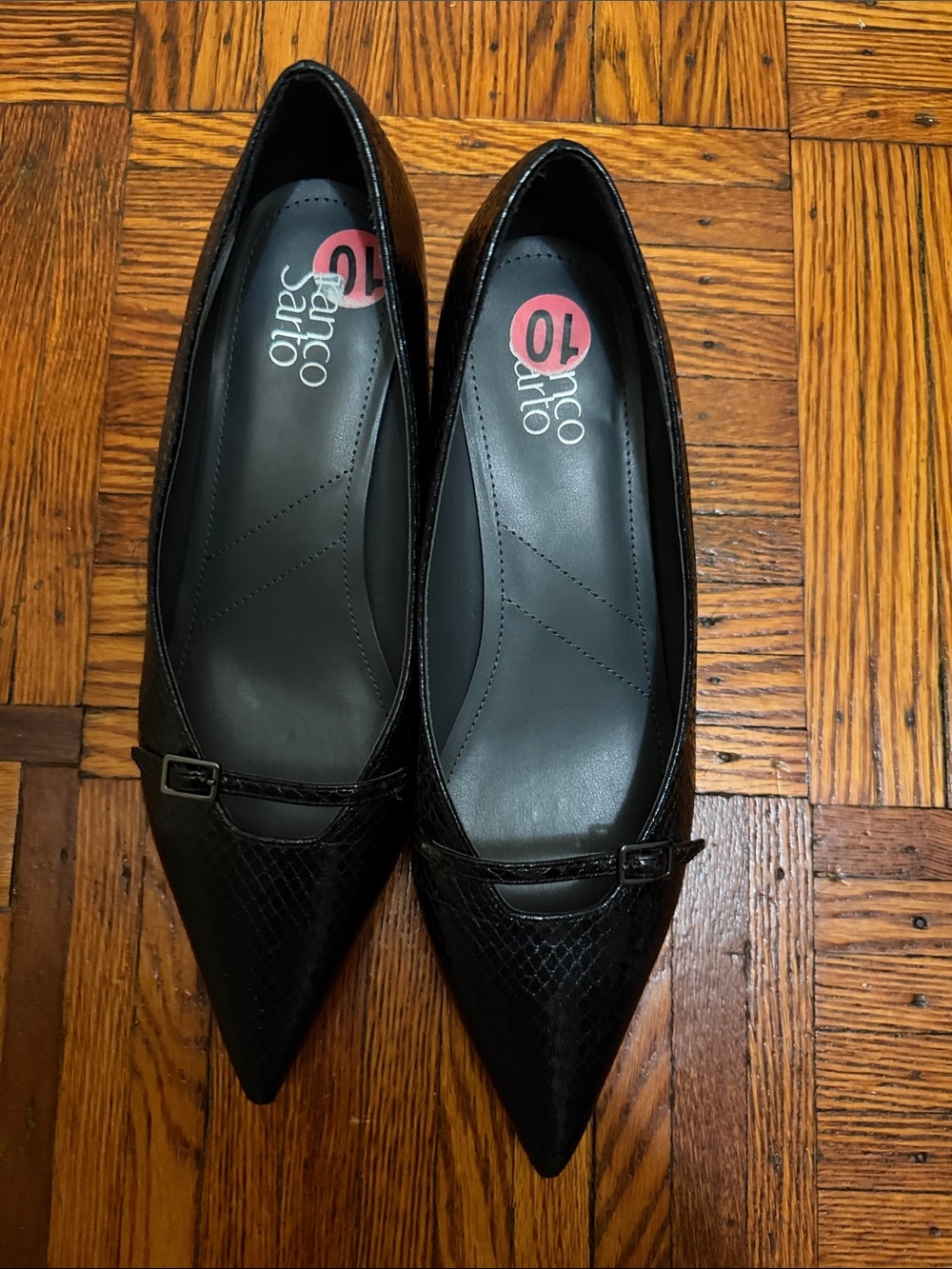 Franco Sarto Black Pointed-Toe tiny heels with Subtle Buckle